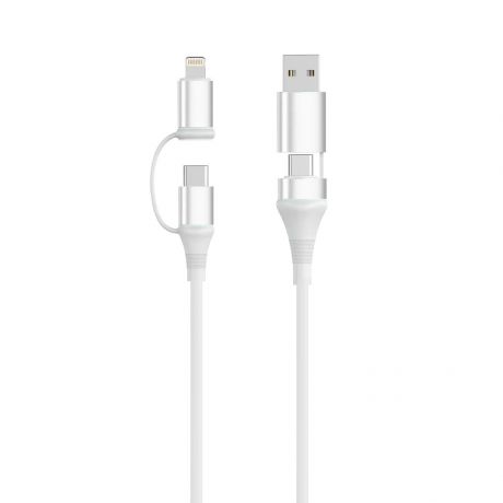 Ewent EC1076 Cable USB-C 4 en 1 - 60W - 2 Metros - USB-C, USB-A, Lightning - Color Blanco