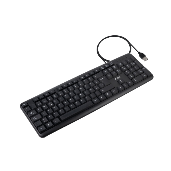 Tooq TQK-2002-B Teclado USB - Patas Plegables para Inclinacion Ajustable - Cable 1.35m - Disposicion QWERTY ES - Color Negro