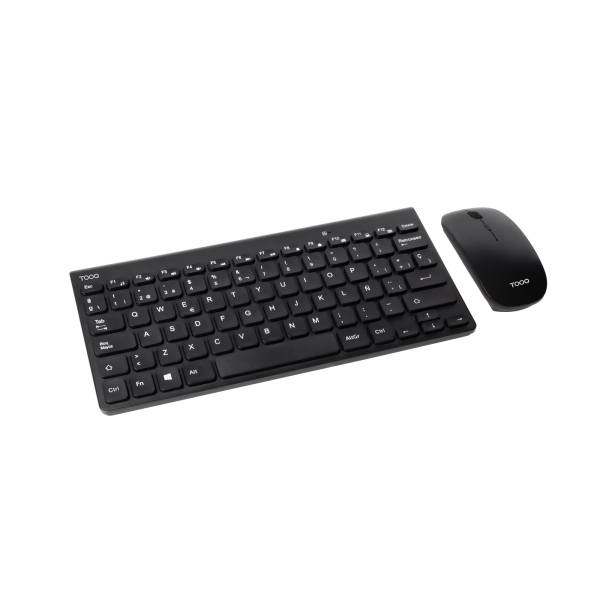 Tooq TQKMW-3101-B Pack de Teclado Inalambrico Compacto - Disposicion QWERTY ES + Raton Inalambrico 1600dpi - Slim - 4 Botones - Uso Ambidiestro - Color Negro