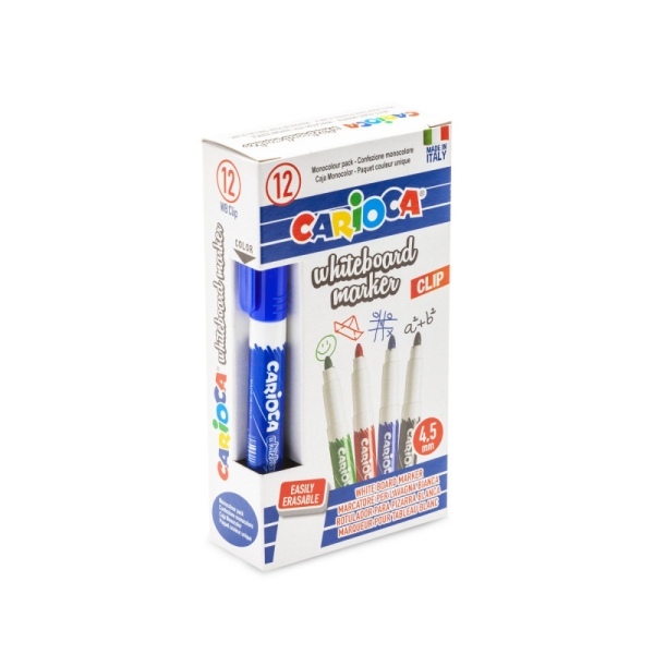 Carioca Rotulador para Pizarra Blanca - Punta de Ø 4.5mm - Tapa con Clip - Se Borra Facilmente - Se Seca Rapidamente - Color Azul