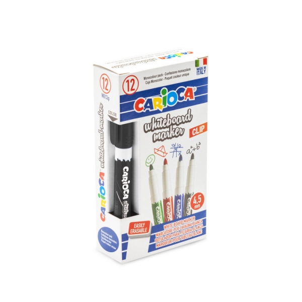 Carioca Rotulador para Pizarra Blanca - Punta de Ø 4.5mm - Tapa con Clip - Se Borra Facilmente - Se Seca Rapidamente - Color Negro