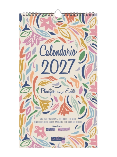 Finocam Talkual Calendario de Pared - Anual 2027 - Mes Vista - 210x360mm - Espiral Doble - Papel de 135g/m2 - Espacio para Escribir - Ilustraciones Surtidas