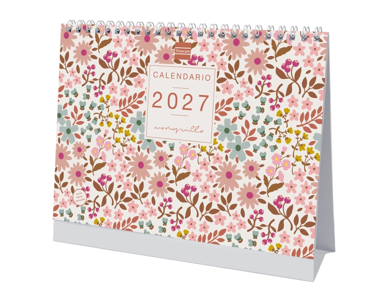 Finocam Moniquilla Calendario de Sobremesa - Anual 2027 - Mes Vista - Formato S - 210x150mm - Espiral Doble - Papel de 170g/m2 - Ilustraciones Surtidas - Espacio para Notas