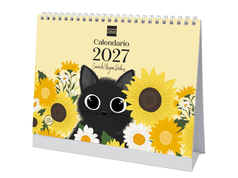 Finocam Sarah Meyer-Delius Calendario de Sobremesa - Anual 2027 - Mes Vista - Formato S - 210x150mm - Espiral Doble - Papel de 170g/m2 - Ilustraciones Surtidas - Espacio para Notas