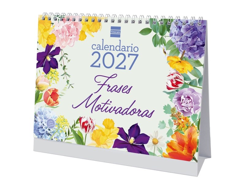 Finocam Frases Motivadoras Calendario de Sobremesa - Anual 2027 - Mes Vista - Formato S - 210x150mm - Espiral Doble - Papel de 170g/m2 - Ilustraciones Surtidas - Espacio para Notas