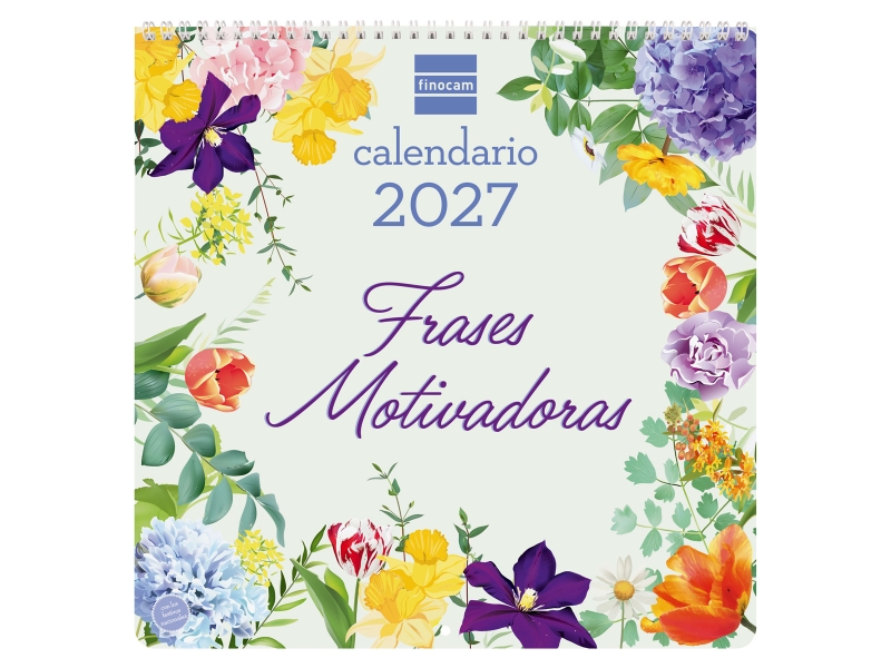 Finocam Frases Motivadoras Calendario de Pared - Anual 2027 - Mes Vista - 300x300mm - Papel de 170g/m2 - Ilustraciones Surtidas - Espacio para Notas
