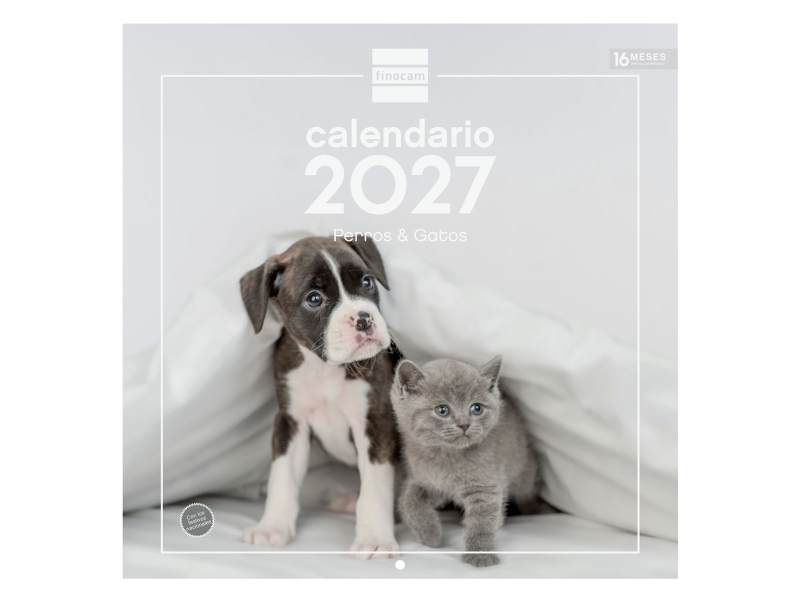 Finocam Perros y Gatos Calendario de Pared - 16 Meses 26/27 - Mes Vista - 300x300mm - Papel de 170g/m2 - Imagenes Tematicas Surtidas - Espacio para Notas