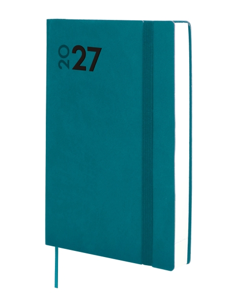 Finocam Dynamic Mara Agenda Profesional - Anual 2027 - 1 Dia por Pagina - Formato Y10 - 140x204mm - Goma Elastica - Tapa Blanda de PU - Esquinas Microperforadas - Papel de 80g/m2 - Color Turquesa