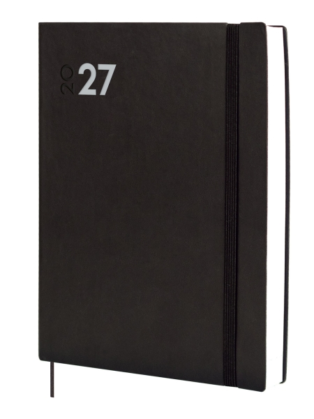 Finocam Dynamic Mara Agenda Profesional - Anual 2027 - 1 Dia por Pagina - Formato Y12 - 210x270mm - Goma Elastica - Tapa Blanda de PU - Esquinas Microperforadas - Papel de 80g/m2 - Color Negro