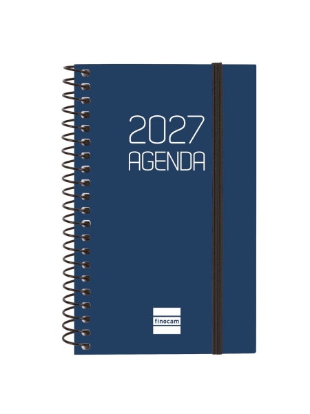 Finocam Espiral Basics Opaque Agenda - Anual 2027 - Semana Vista Horizontal - Formato E3 - 79x127mm - Espiral - Tapa de Polipropileno - Esquinas Microperforadas - Papel de 80g/m2 - Color Azul