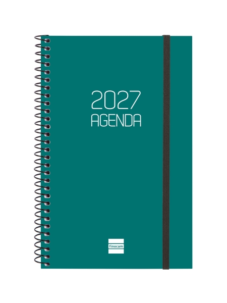 Finocam Espiral Basics Opaque Agenda - Anual 2027 - Semana Vista Horizontal - Formato E5 - 117x181mm - Espiral - Tapa de Polipropileno - Esquinas Microperforadas - Papel de 80g/m2 - Color Verde