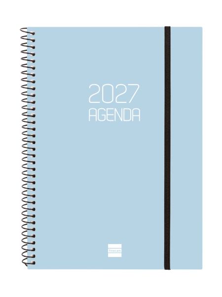 Finocam Espiral Basics Opaque Agenda - Anual 2027 - Semana Vista Horizontal - Formato E10 - 155x212mm - Espiral - Tapa de Polipropileno - Esquinas Microperforadas - Papel de 80g/m2 - Color Celeste
