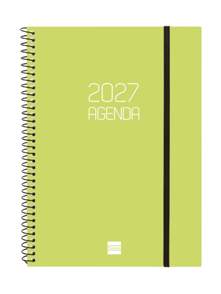 Finocam Espiral Basics Opaque Agenda - Anual 2027 - Semana Vista Horizontal - Formato E10 - 155x212mm - Espiral - Tapa de Polipropileno - Esquinas Microperforadas - Papel de 80g/m2 - Color Lima