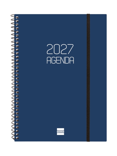 Finocam Espiral Basics Opaque Agenda - Anual 2027 - Semana Vista Vertical - Formato E10 - 155x212mm - Espiral - Tapa de Polipropileno - Esquinas Microperforadas - Papel de 80g/m2 - Color Azul