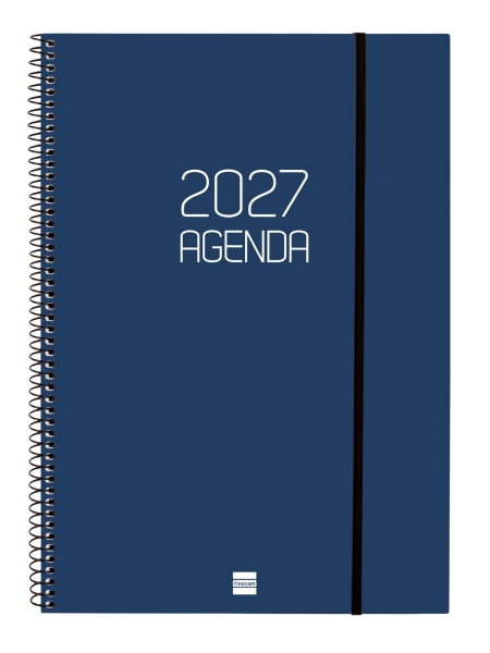 Finocam Espiral Basics Opaque Agenda - Anual 2027 - Semana Vista Horizontal - Formato E40 - 210x297mm - Espiral - Tapa de Polipropileno - Esquinas Microperforadas - Papel de 80g/m2 - Color Azul