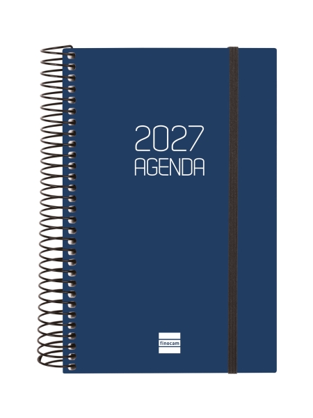 Finocam Espiral Basics Opaque Agenda - Anual 2027 - 1 Dia por Pagina - Formato E5 - 117x181mm - Espiral - Tapa de Polipropileno - Esquinas Microperforadas - Papel de 70g/m2 - Color Azul