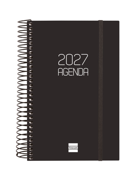 Finocam Espiral Basics Opaque Agenda - Anual 2027 - 1 Dia por Pagina - Formato E5 - 117x181mm - Espiral - Tapa de Polipropileno - Esquinas Microperforadas - Papel de 70g/m2 - Color Negro