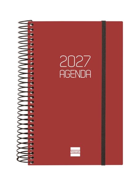 Finocam Espiral Basics Opaque Agenda - Anual 2027 - 1 Dia por Pagina - Formato E5 - 117x181mm - Espiral - Tapa de Polipropileno - Esquinas Microperforadas - Papel de 70g/m2 - Color Burdeos