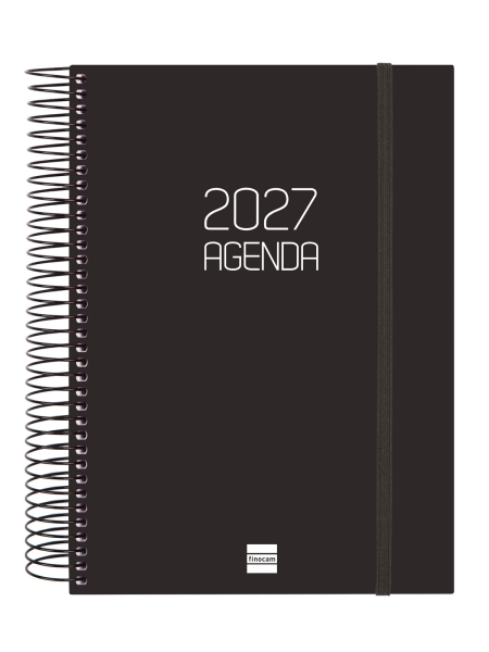 Finocam Espiral Basics Opaque Agenda - Anual 2027 - 1 Dia por Pagina - Formato E10 - 155x212mm - Espiral - Tapa de Polipropileno - Esquinas Microperforadas - Papel de 70g/m2 - Color Negro