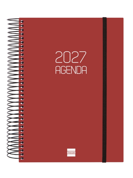 Finocam Espiral Basics Opaque Agenda - Anual 2027 - 1 Dia por Pagina - Formato E10 - 155x212mm - Espiral - Tapa de Polipropileno - Esquinas Microperforadas - Papel de 70g/m2 - Color Burdeos