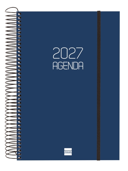 Finocam Espiral Basics Opaque Agenda - Anual 2027 - 1 Dia por Pagina - Formato E11 - 165x242mm - Espiral - Tapa de Polipropileno - Esquinas Microperforadas - Papel de 70g/m2 - Color Azul