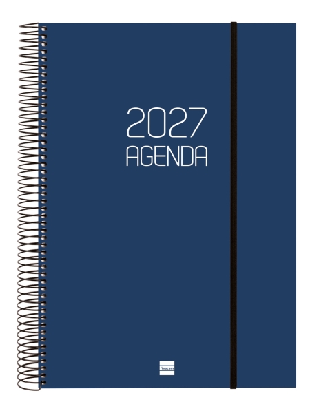 Finocam Espiral Basics Opaque Agenda - Anual 2027 - 1 Dia por Pagina - Formato E40 - 210x297mm - Espiral - Tapa de Polipropileno - Esquinas Microperforadas - Papel de 70g/m2 - Color Azul