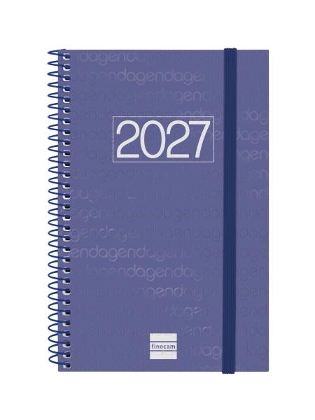 Finocam Espiral Basics Year Agenda - Anual 2027 - Semana Vista Horizontal - Formato E5 - 117x181mm - Espiral - Tapa de Polipropileno - Esquinas Microperforadas - Papel de 80g/m2 - Color Azul