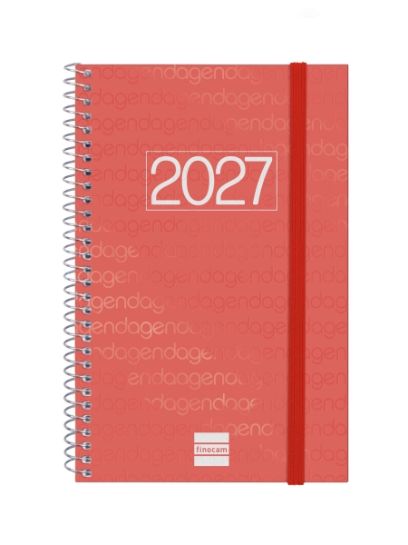 Finocam Espiral Basics Year Agenda - Anual 2027 - Semana Vista Horizontal - Formato E5 - 117x181mm - Espiral - Tapa de Polipropileno - Esquinas Microperforadas - Papel de 80g/m2 - Color Rojo