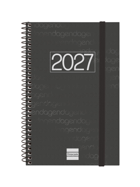 Finocam Espiral Basics Year Agenda - Anual 2027 - Semana Vista Horizontal - Formato E5 - 117x181mm - Espiral - Tapa de Polipropileno - Esquinas Microperforadas - Papel de 80g/m2 - Color Negro