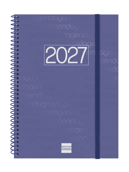 Finocam Espiral Basics Year Agenda - Anual 2027 - Semana Vista Horizontal - Formato E10 - 155x212mm - Espiral - Tapa de Polipropileno - Esquinas Microperforadas - Papel de 80g/m2 - Color Azul