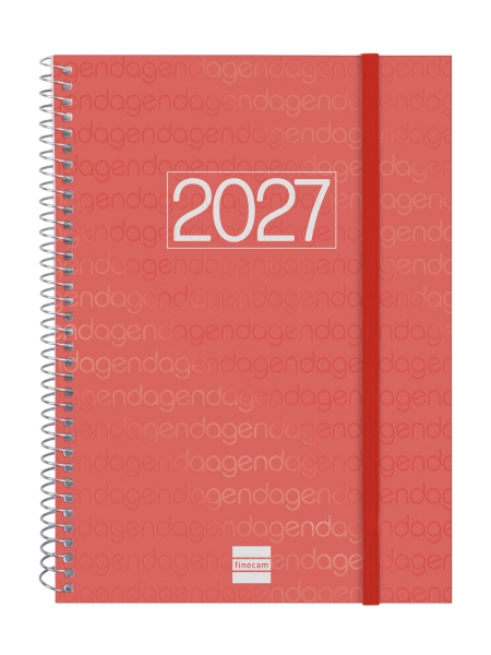Finocam Espiral Basics Year Agenda - Anual 2027 - Semana Vista Horizontal - Formato E10 - 155x212mm - Espiral - Tapa de Polipropileno - Esquinas Microperforadas - Papel de 80g/m2 - Color Rojo