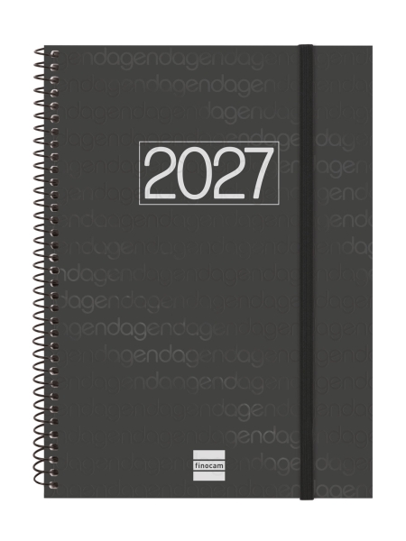 Finocam Espiral Basics Year Agenda - Anual 2027 - Semana Vista Horizontal - Formato E10 - 155x212mm - Espiral - Tapa de Polipropileno - Esquinas Microperforadas - Papel de 80g/m2 - Color Negro