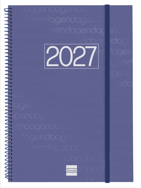 Finocam Espiral Basics Year Agenda - Anual 2027 - Semana Vista Horizontal - Formato E40 - 210x297mm - Espiral - Tapa de Polipropileno - Esquinas Microperforadas - Papel de 80g/m2 - Color Azul