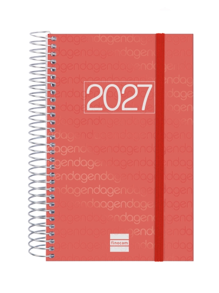 Finocam Espiral Basics Year Agenda - Anual 2027 - 1 Dia por Pagina - Formato E5 - 117x181mm - Espiral - Tapa de Polipropileno - Esquinas Microperforadas - Papel de 70g/m2 - Color Rojo