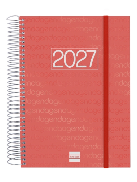 Finocam Espiral Basics Year Agenda - Anual 2027 - 1 Dia por Pagina - Formato E10 - 155x212mm - Espiral - Tapa de Polipropileno - Esquinas Microperforadas - Papel de 70g/m2 - Color Rojo