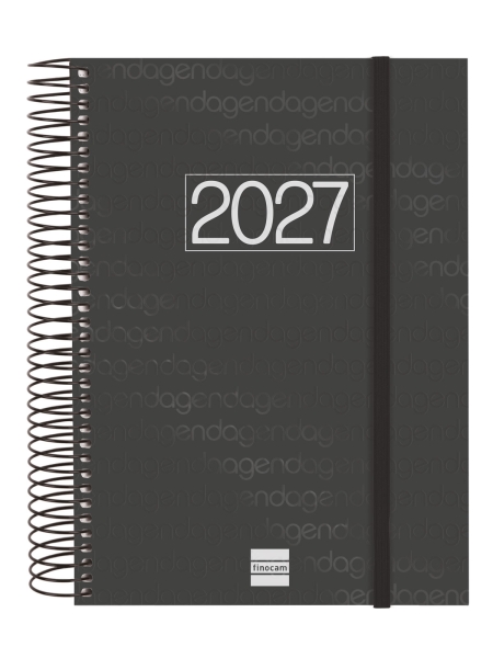 Finocam Espiral Basics Year Agenda - Anual 2027 - 1 Dia por Pagina - Formato E10 - 155x212mm - Espiral - Tapa de Polipropileno - Esquinas Microperforadas - Papel de 70g/m2 - Color Negro