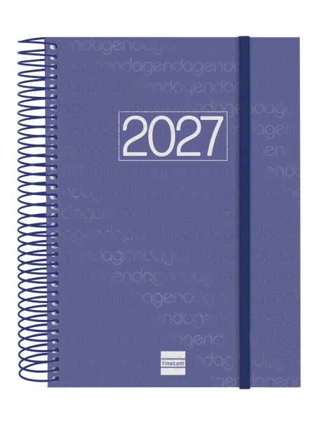 Finocam Espiral Basics Year Agenda en Catalan - Anual 2027 - 1 Dia por Pagina - Formato E10 - 155x212mm - Goma Elastica - Tapa de Polipropileno - Esquinas Microperforadas - Papel de 70g/m2 - Color Azul