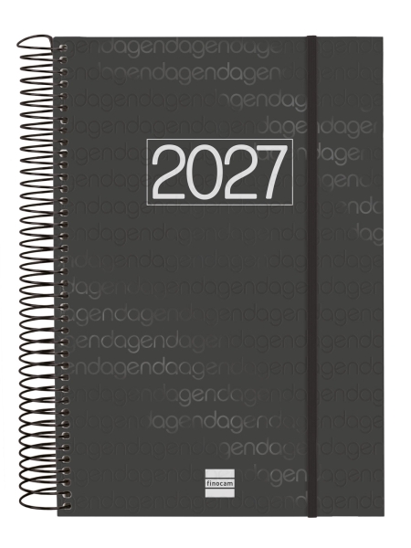 Finocam Espiral Basics Year Agenda - Anual 2027 - 1 Dia por Pagina - Formato E11 - 165x242mm - Espiral - Tapa de Polipropileno - Esquinas Microperforadas - Papel de 70g/m2 - Color Negro