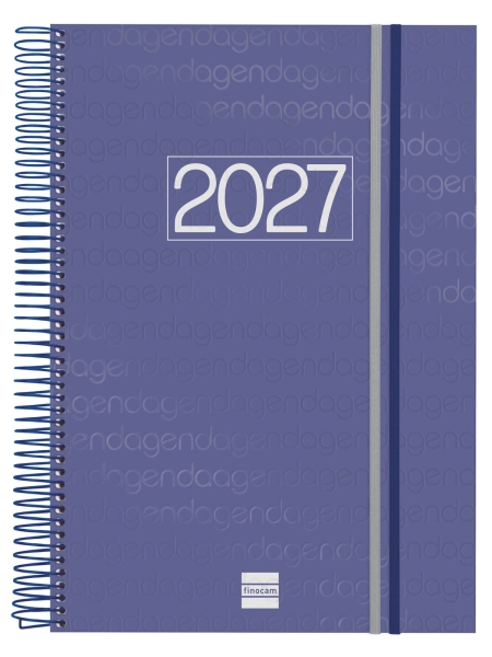 Finocam Espiral Basics Year Agenda - Anual 2027 - 1 Dia por Pagina - Formato E40 - 210x297mm - Espiral - Tapa de Polipropileno - Esquinas Microperforadas - Papel de 70g/m2 - Color Azul
