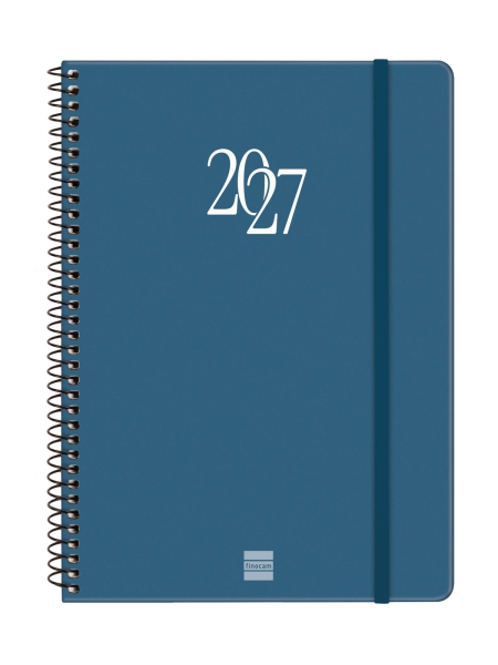 Finocam Espiral Basics My Agenda - Anual 2027 - Semana Vista Horizontal - Formato E10 - 155x212mm - Espiral - Tapa Dura de Carton Forrado - Esquinas Microperforadas - Papel de 80g/m2 - Color Azul