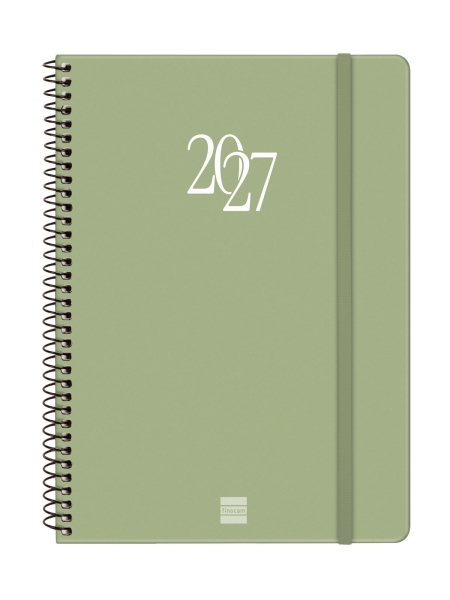 Finocam Espiral Basics My Agenda - Anual 2027 - Semana Vista Horizontal - Formato E10 - 155x212mm - Espiral - Tapa Dura de Carton Forrado - Esquinas Microperforadas - Papel de 80g/m2 - Color Verde