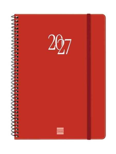 Finocam Espiral Basics My Agenda - Anual 2027 - Semana Vista Horizontal - Formato E10 - 155x212mm - Espiral - Tapa Dura de Carton Forrado - Esquinas Microperforadas - Papel de 80g/m2 - Color Rojo