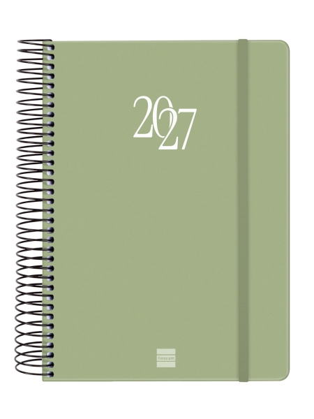 Finocam Espiral Basics My Agenda - Anual 2027 - 1 Dia por Pagina - Formato E10 - 155x212mm - Espiral - Tapa Dura de Carton Forrado - Esquinas Microperforadas - Papel de 70g/m2 - Color Verde