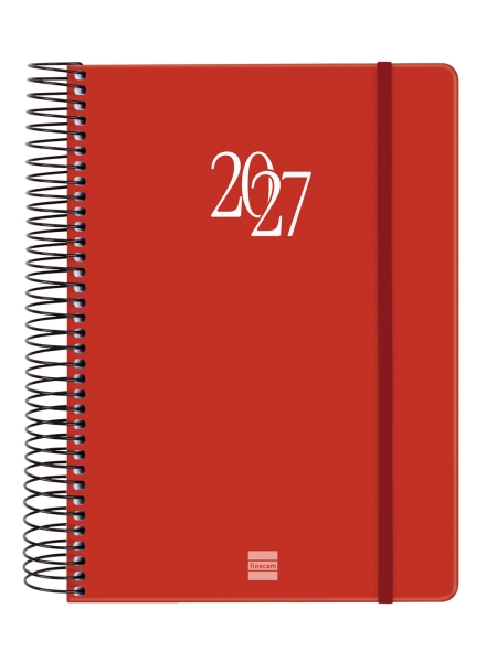 Finocam Espiral Basics My Agenda - Anual 2027 - 1 Dia por Pagina - Formato E10 - 155x212mm - Espiral - Tapa Dura de Carton Forrado - Esquinas Microperforadas - Papel de 70g/m2 - Color Rojo