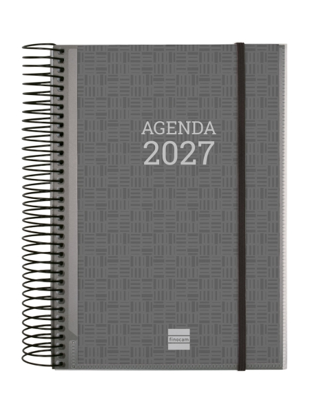 Finocam Espiral Basics Personalizable Agenda - Anual 2027 - 1 Dia por Pagina - Formato E10 - 155x212mm - Espiral - Tapa de Polipropileno - Esquinas Microperforadas - Papel de 70g/m2 - Color Gris