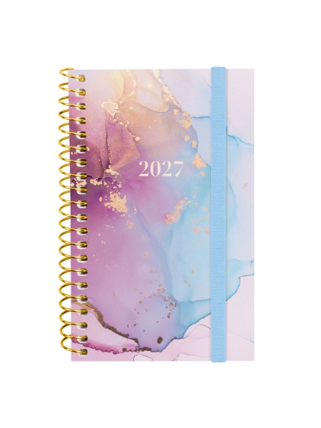 Finocam Trendy Design Collection Goldy Agenda - Anual 2027 - Semana Vista Horizontal - Formato E3 - 79x127mm - Espiral - Tapa de Polipropileno - Esquinas Microperforadas - Papel de 80g/m2 - Multicolor