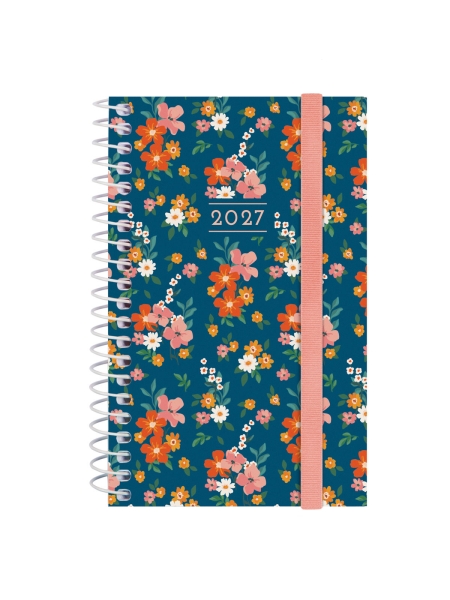 Finocam Trendy Design Collection Flora Agenda - Anual 2027 - Semana Vista Horizontal - Formato E3 - 79x127mm - Espiral - Tapa de Polipropileno - Esquinas Microperforadas - Papel de 80g/m2 - Multicolor