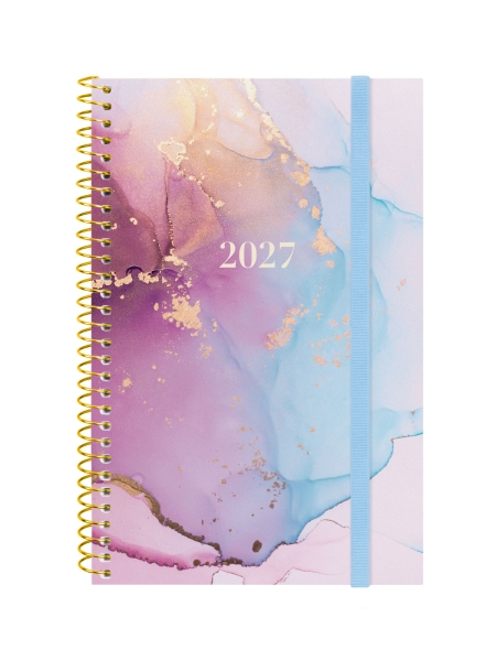 Finocam Trendy Design Collection Goldy Agenda - Anual 2027 - Semana Vista Horizontal - Formato E5 - 117x181mm - Espiral - Tapa de Polipropileno - Esquinas Microperforadas - Papel de 80g/m2 - Multicolor