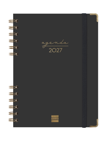 Finocam Espiral Trendy Alma Agenda - Anual 2027 - Semana Vista Horizontal - Formato E10 - 155x212mm - Espiral - Tapa Dura de Carton Forrado - Esquinas Microperforadas - Papel de 80g/m2 - Color Negro