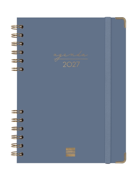 Finocam Espiral Trendy Alma Agenda - Anual 2027 - Semana Vista Horizontal - Formato E10 - 155x212mm - Espiral - Tapa Dura de Carton Forrado - Esquinas Microperforadas - Papel de 80g/m2 - Color Azul